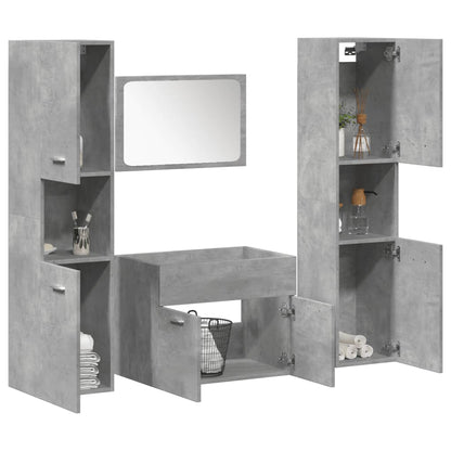 4 Piece Bathroom Furniture Set Concrete Grey Engineered Wood