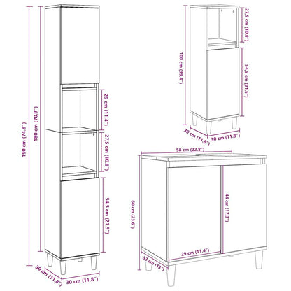 3 Piece Bathroom Furniture Set Concrete Grey Engineered Wood