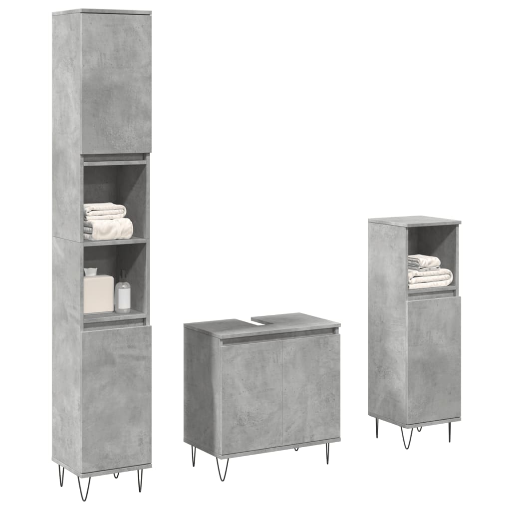 3 Piece Bathroom Furniture Set Concrete Grey Engineered Wood