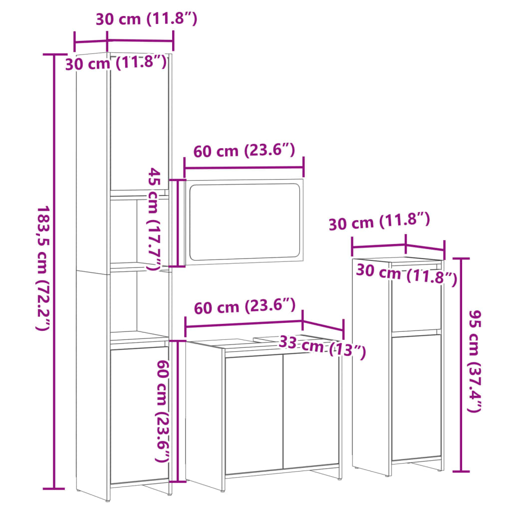 4 Piece Bathroom Furniture Set Sonoma Oak Engineered Wood