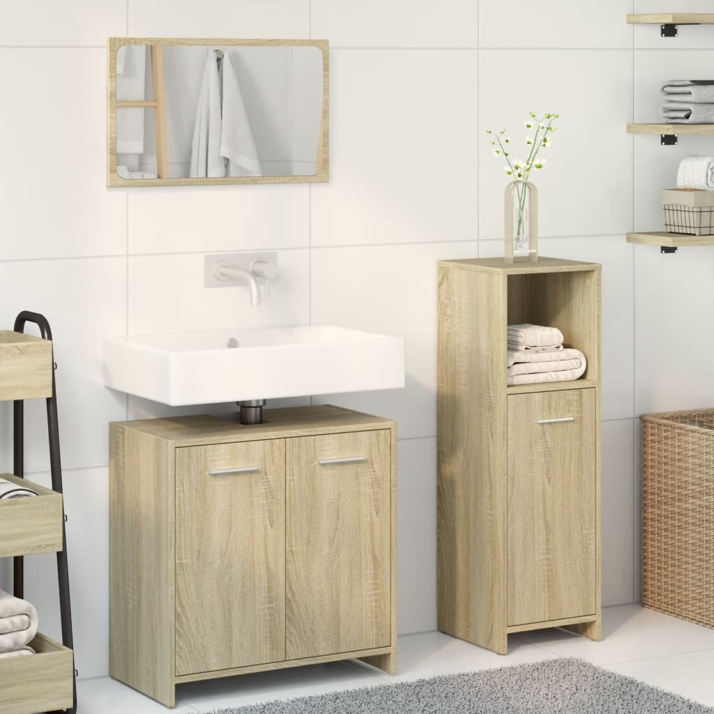 3 Piece Bathroom Furniture Set Sonoma Oak Engineered Wood