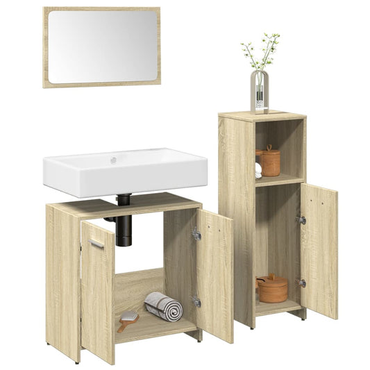 3 Piece Bathroom Furniture Set Sonoma Oak Engineered Wood