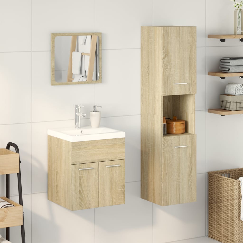 3 Piece Bathroom Furniture Set Sonoma Oak Engineered Wood