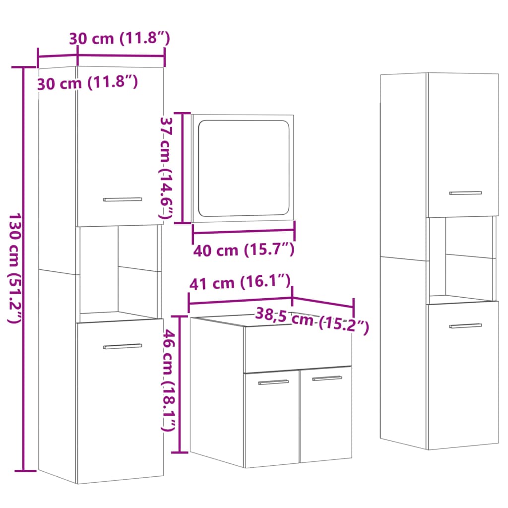 4 Piece Bathroom Furniture Set Sonoma Oak Engineered Wood