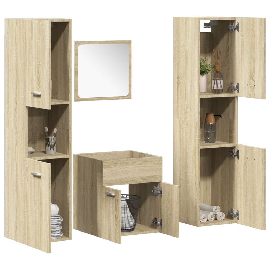 4 Piece Bathroom Furniture Set Sonoma Oak Engineered Wood