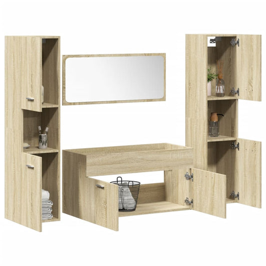 4 Piece Bathroom Furniture Set Sonoma Oak Engineered Wood