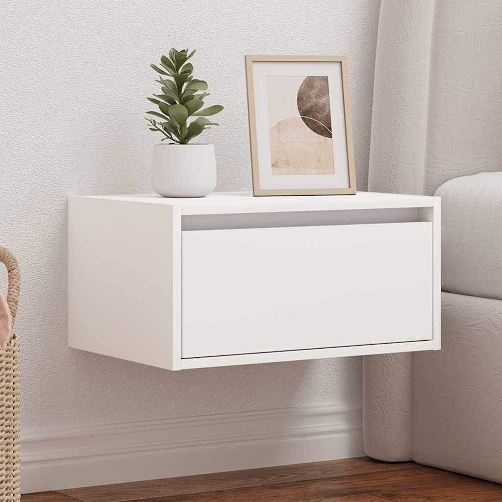 Wall-mounted Bedside Cabinet with LED Lights White