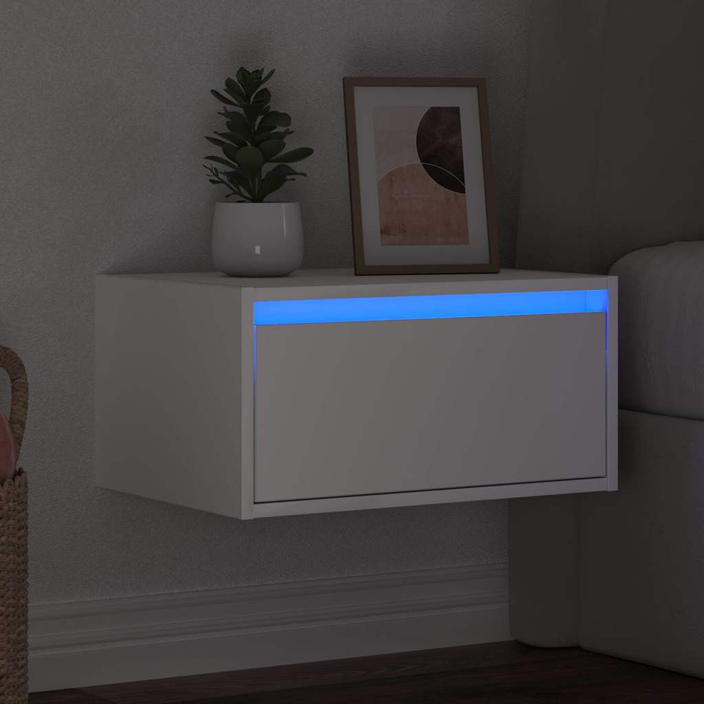 Wall-mounted Bedside Cabinet with LED Lights White