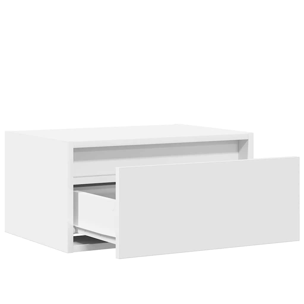 Wall-mounted Bedside Cabinet with LED Lights White