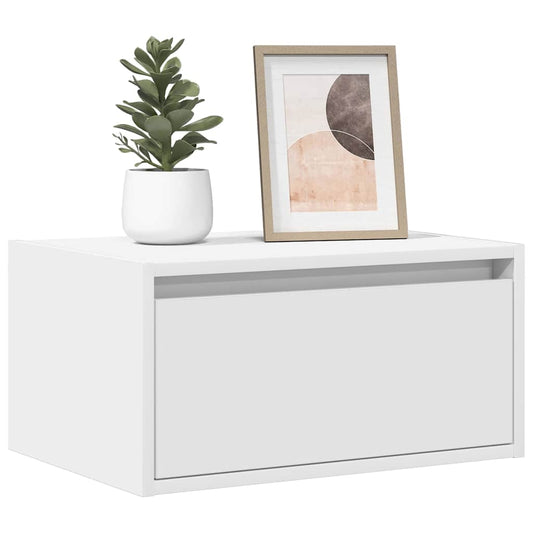 Wall-mounted Bedside Cabinet with LED Lights White