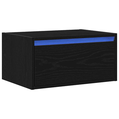 Wall-mounted Bedside Cabinet with LED Lights Black Oak