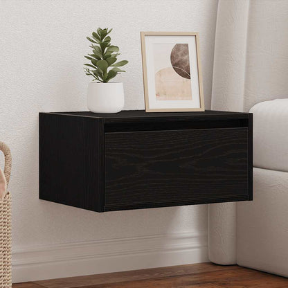 Wall-mounted Bedside Cabinet with LED Lights Black Oak