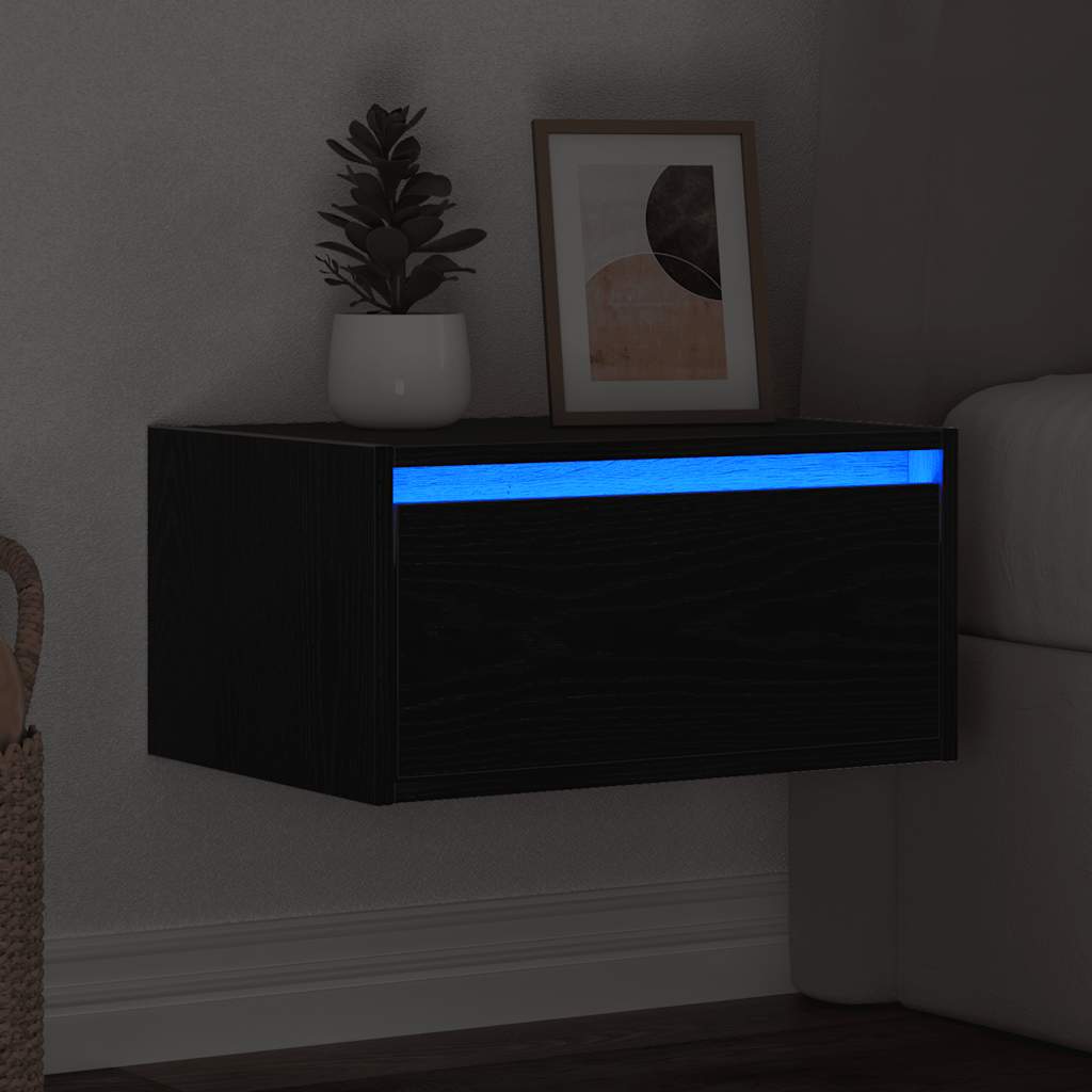 Wall-mounted Bedside Cabinet with LED Lights Black Oak