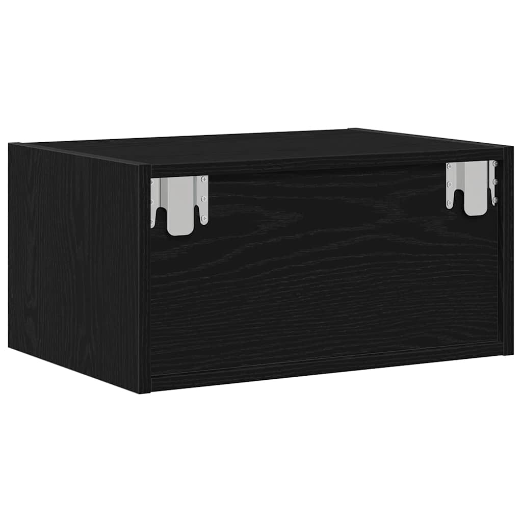 Wall-mounted Bedside Cabinet with LED Lights Black Oak