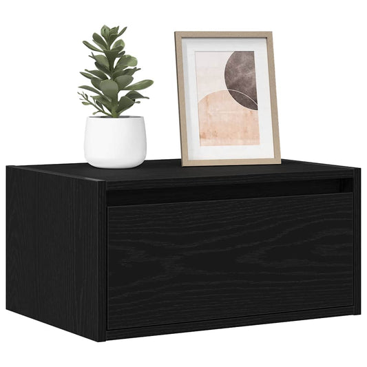 Wall-mounted Bedside Cabinet with LED Lights Black Oak