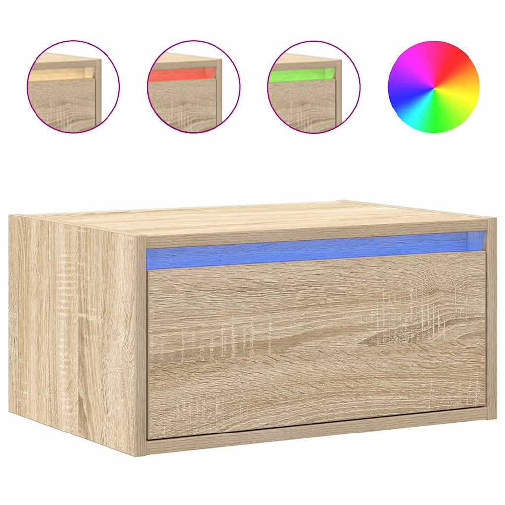 Wall-mounted Bedside Cabinet with LED Lights Sonoma Oak