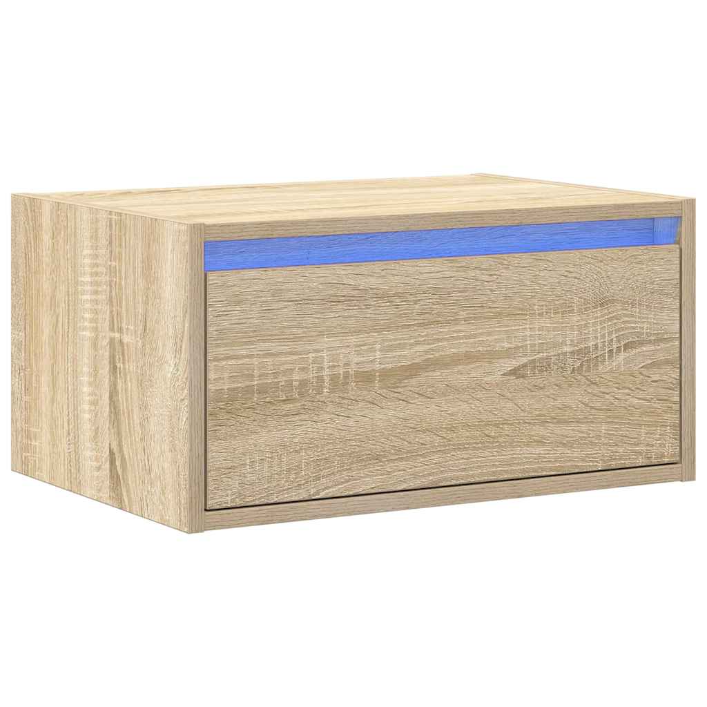 Wall-mounted Bedside Cabinet with LED Lights Sonoma Oak