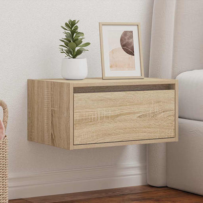 Wall-mounted Bedside Cabinet with LED Lights Sonoma Oak