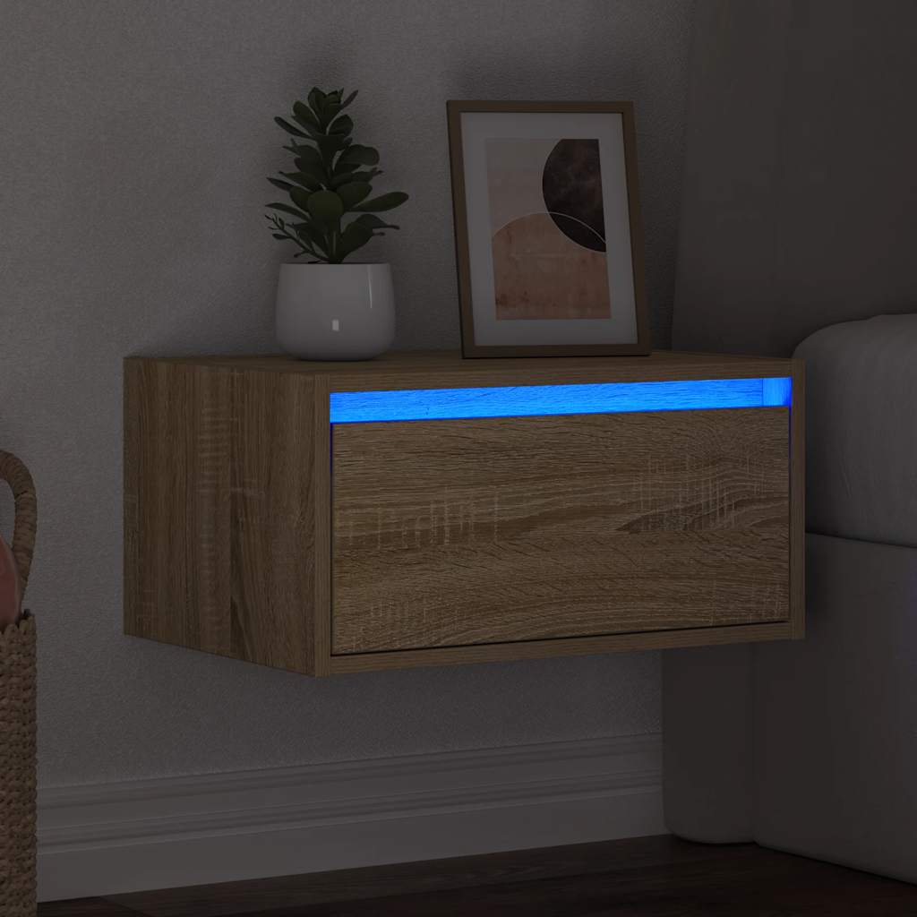 Wall-mounted Bedside Cabinet with LED Lights Sonoma Oak