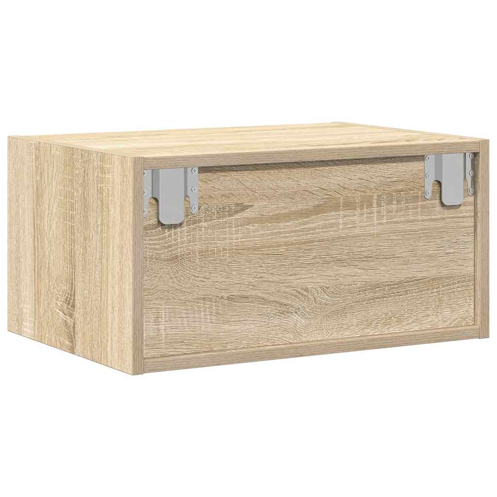 Wall-mounted Bedside Cabinet with LED Lights Sonoma Oak