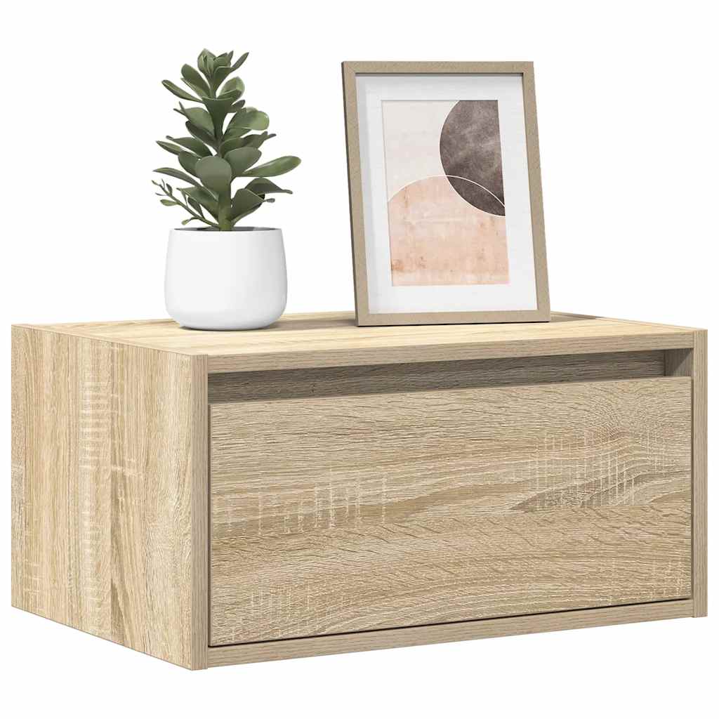 Wall-mounted Bedside Cabinet with LED Lights Sonoma Oak