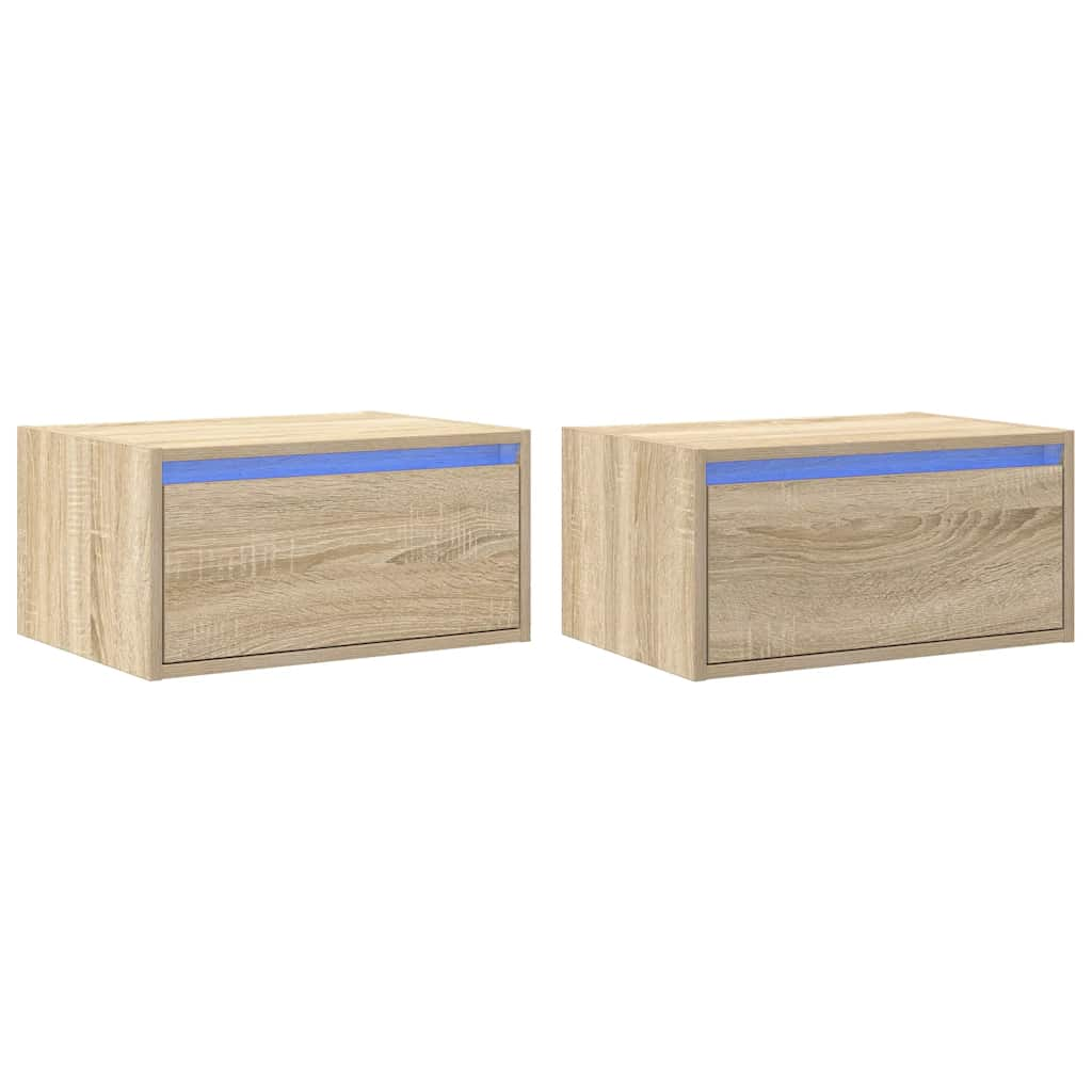 Wall-mounted Bedside Cabinets with LED Lights 2 pcs Sonoma Oak