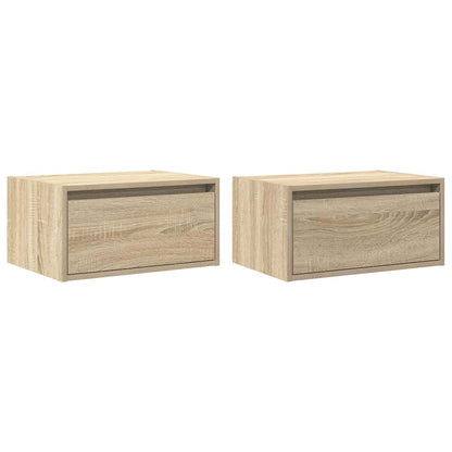 Wall-mounted Bedside Cabinets with LED Lights 2 pcs Sonoma Oak