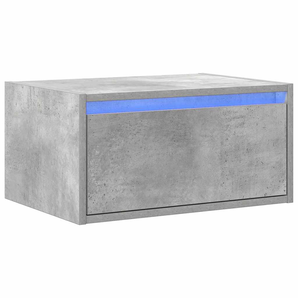 Wall-mounted Bedside Cabinet with LED Lights Concrete Grey