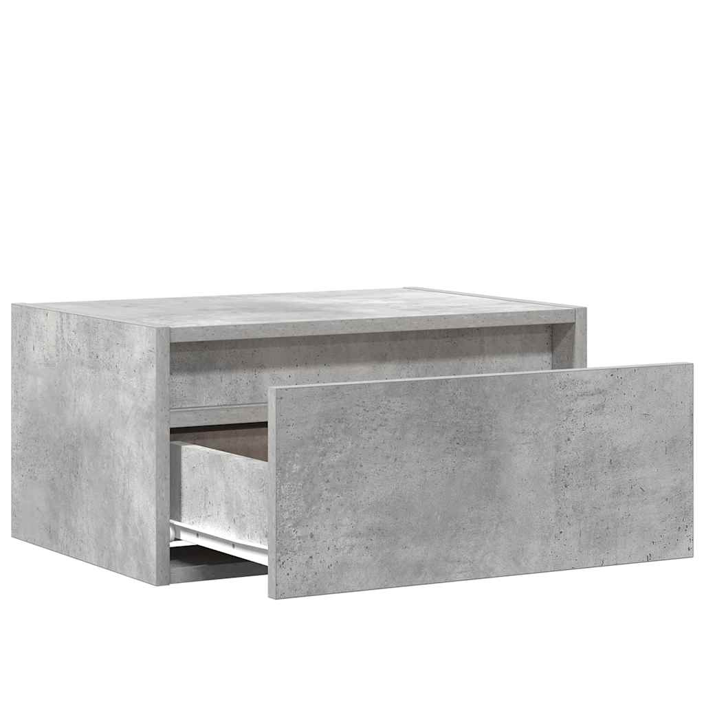 Wall-mounted Bedside Cabinet with LED Lights Concrete Grey