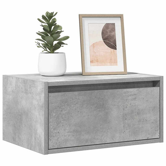 Wall-mounted Bedside Cabinet with LED Lights Concrete Grey