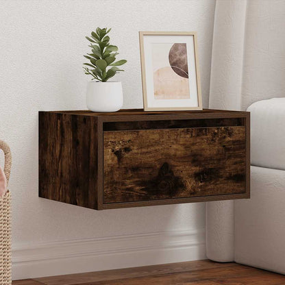 Wall-mounted Bedside Cabinet with LED Lights Smoked Oak