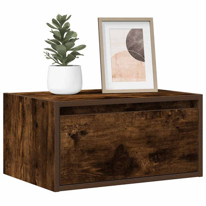 Wall-mounted Bedside Cabinet with LED Lights Smoked Oak