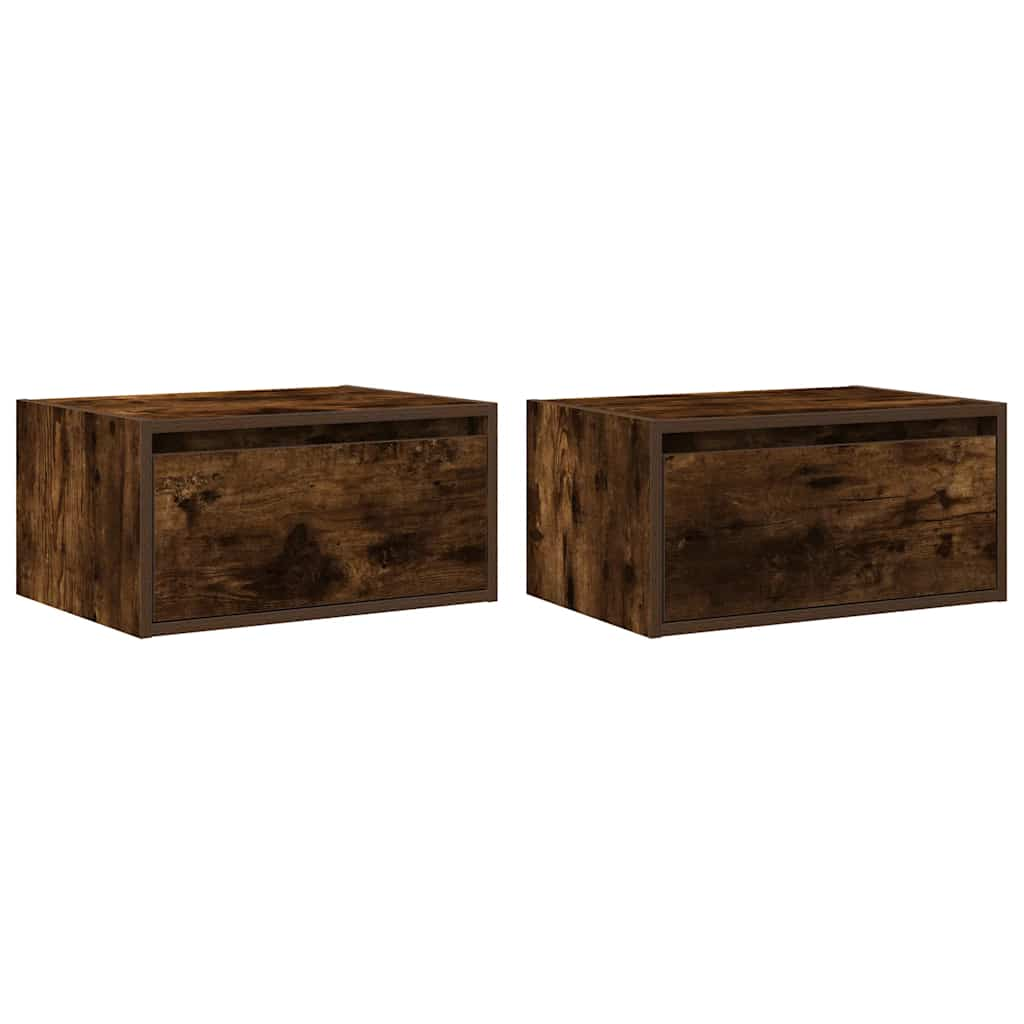 Wall-mounted Bedside Cabinets with LED Lights 2 pcs Smoked Oak