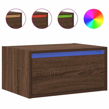 Wall-mounted Bedside Cabinet with LED Lights Brown Oak