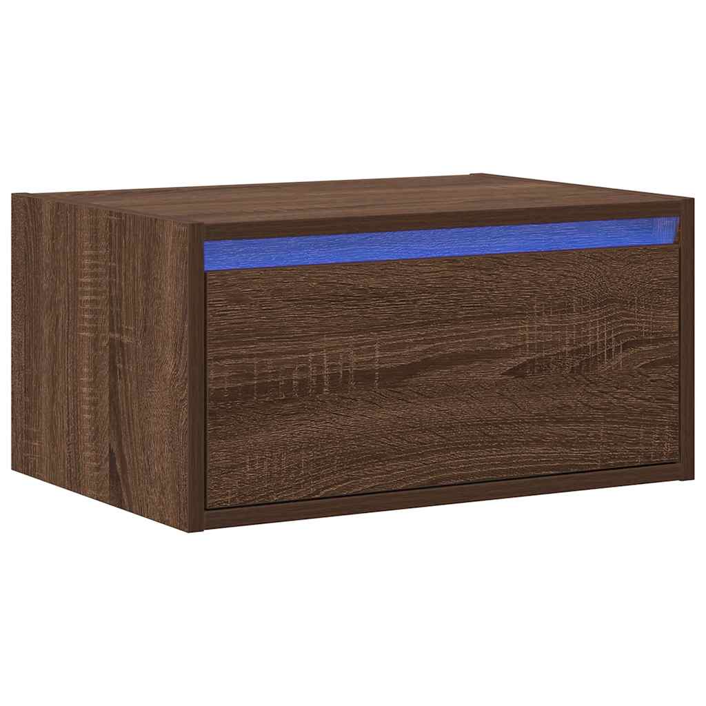 Wall-mounted Bedside Cabinet with LED Lights Brown Oak