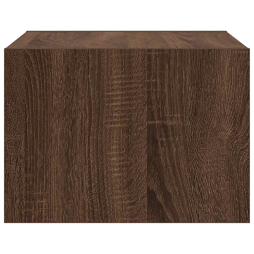 Wall-mounted Bedside Cabinet with LED Lights Brown Oak