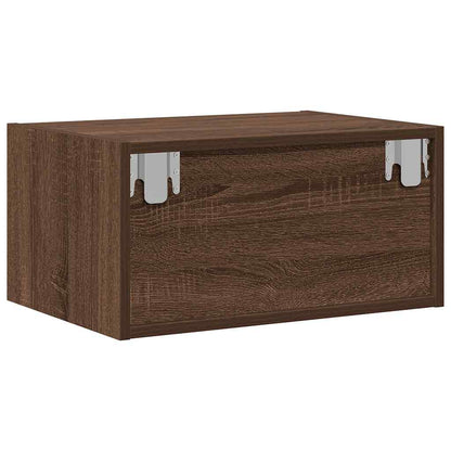 Wall-mounted Bedside Cabinet with LED Lights Brown Oak