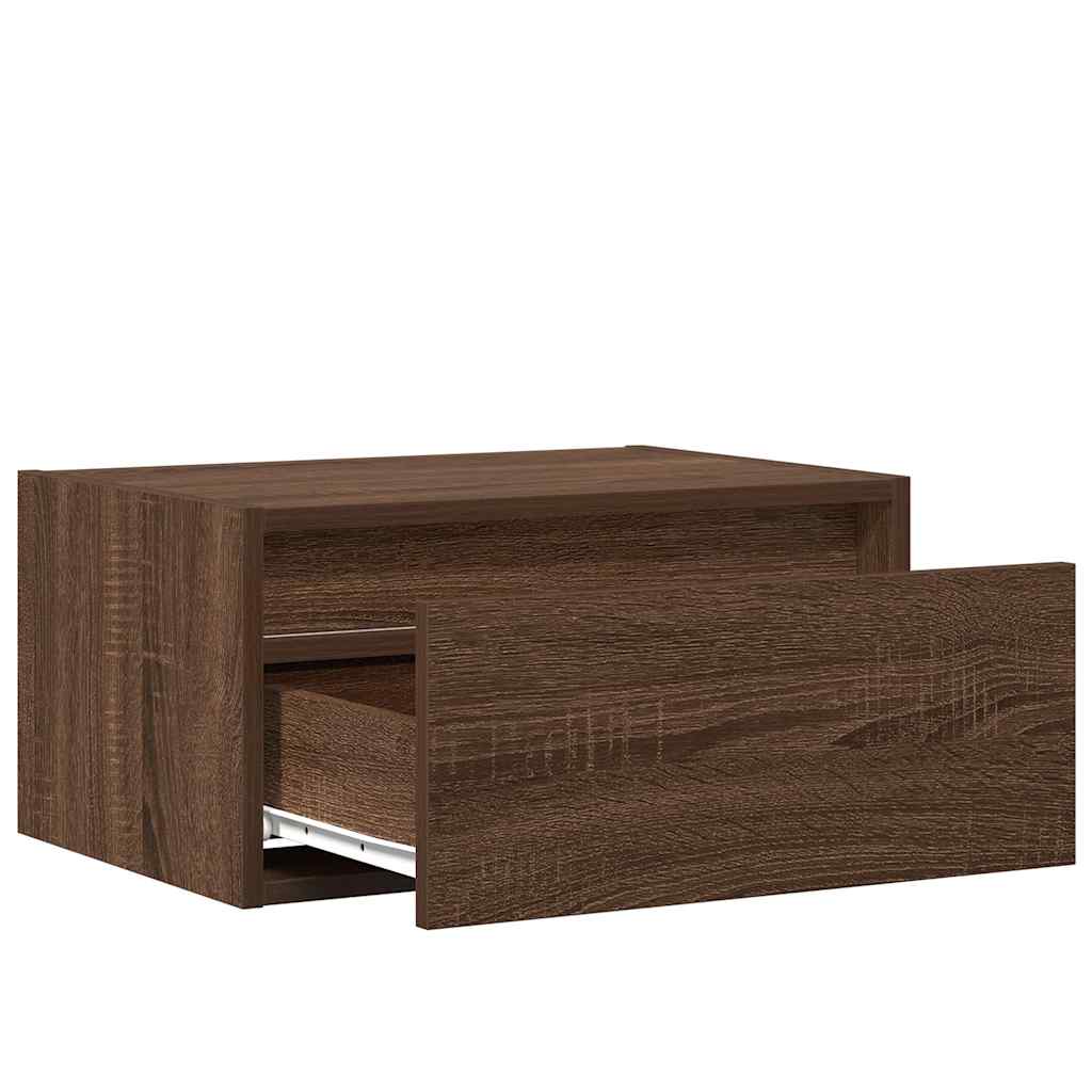 Wall-mounted Bedside Cabinet with LED Lights Brown Oak