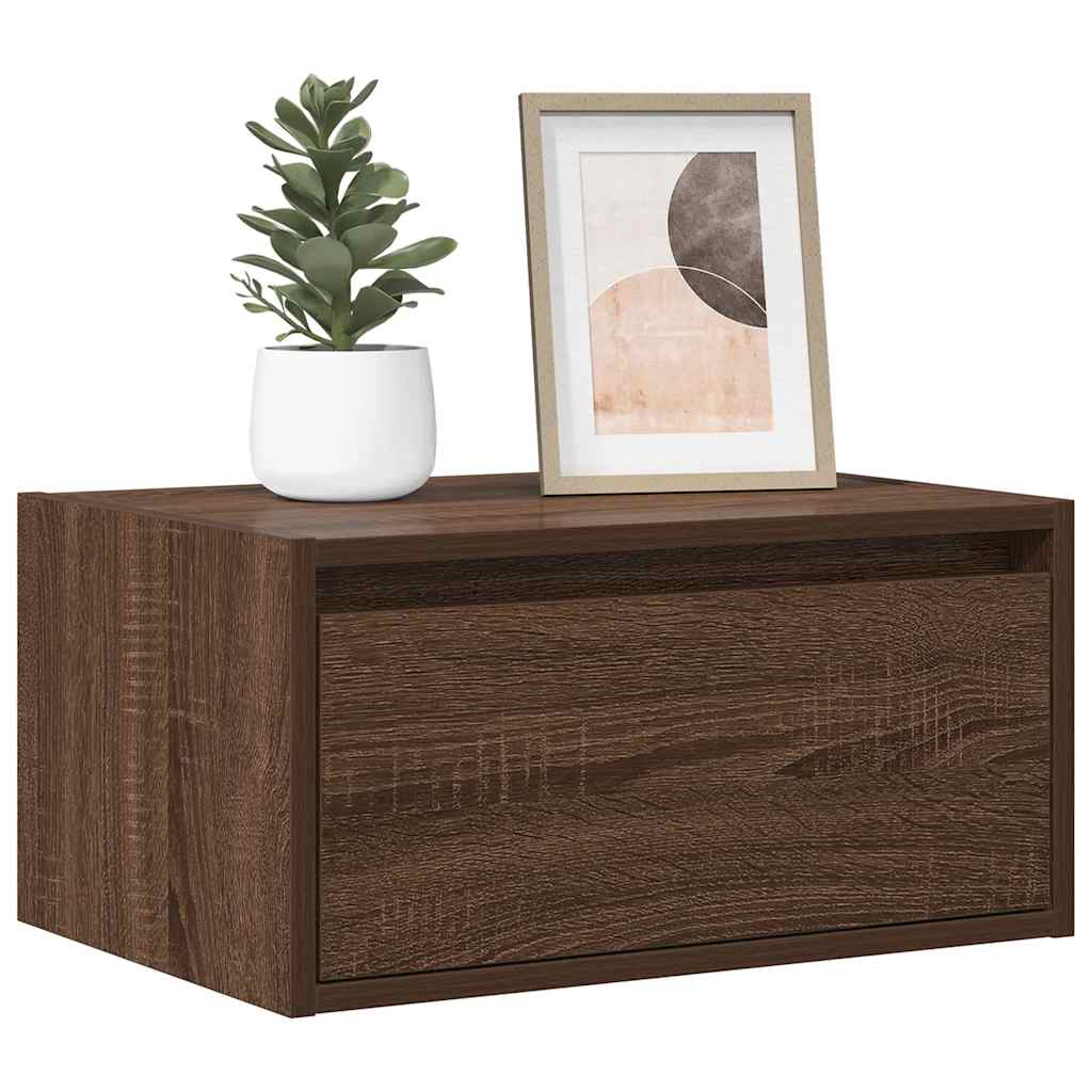 Wall-mounted Bedside Cabinet with LED Lights Brown Oak