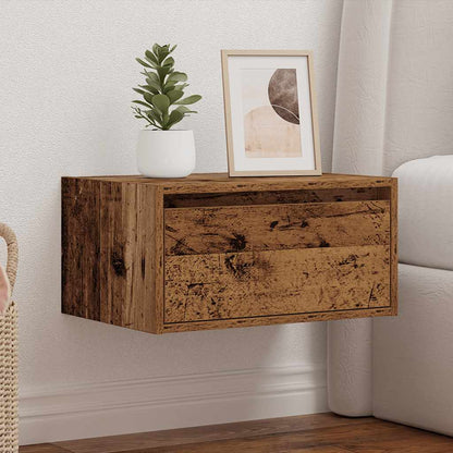 Wall-mounted Bedside Cabinet with LED Lights Old Wood