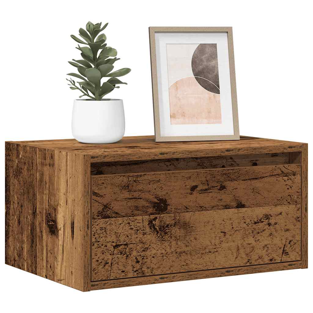 Wall-mounted Bedside Cabinet with LED Lights Old Wood