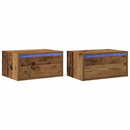 Wall-mounted Bedside Cabinets with LED Lights 2 pcs Old Wood