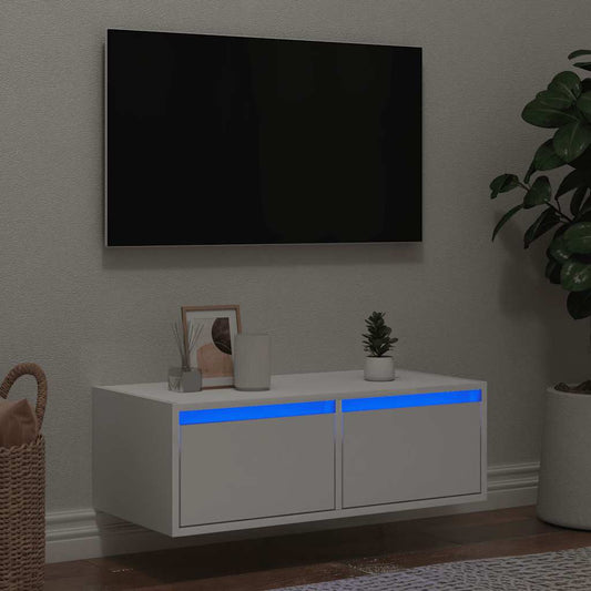 TV Cabinet with LED Lights White 75x35.5x25 cm