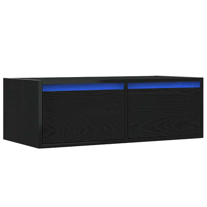 TV Cabinet with LED Lights Black Oak 75x35.5x25 cm