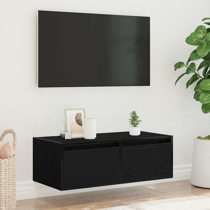 TV Cabinet with LED Lights Black Oak 75x35.5x25 cm