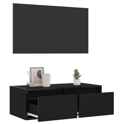 TV Cabinet with LED Lights Black Oak 75x35.5x25 cm