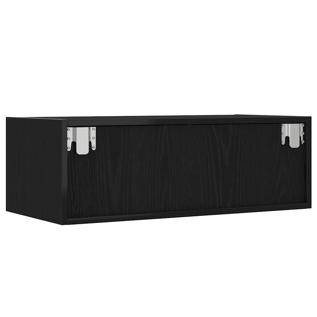 TV Cabinet with LED Lights Black Oak 75x35.5x25 cm