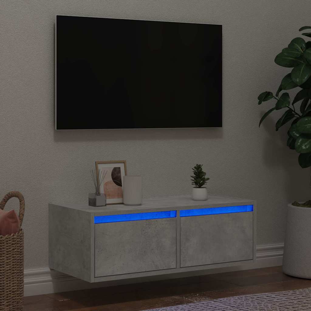 TV Cabinet with LED Lights Concrete Grey 75x35.5x25 cm