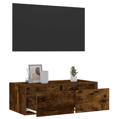 TV Cabinet with LED Lights Smoked Oak 75x35.5x25 cm