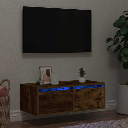 TV Cabinet with LED Lights Smoked Oak 75x35.5x25 cm